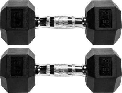 Signature Fitness Rubber Encased Hex Dumbbell, Multiple Size...