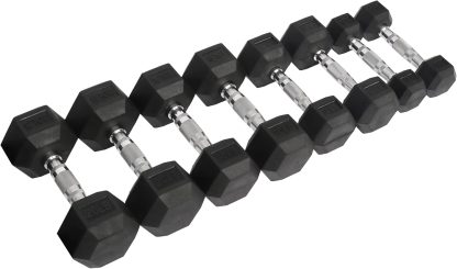 Signature Fitness Premium Rubber Coated Hex Dumbbell Weight ... - Image 2