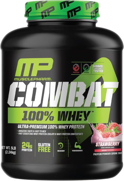 MusclePharm Combat 100% Whey Protein Powder, Strawberry Crea...