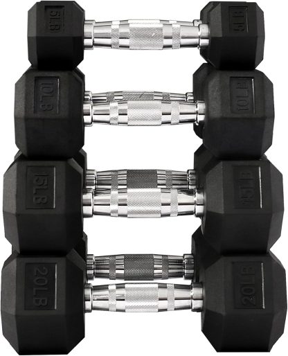 Signature Fitness Premium Rubber Coated Hex Dumbbell Weight ... - Image 3