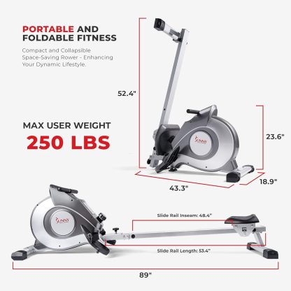 Sunny Health & Fitness Magnetic Rowing Machine with 53.4" Ex... - Image 5