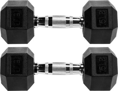 Signature Fitness Premium Rubber Encased Hex Dumbbell, Pairs