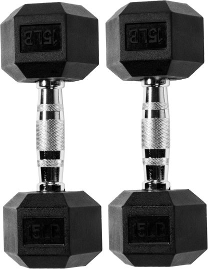 Signature Fitness Premium Rubber Encased Hex Dumbbell, Pairs - Image 3