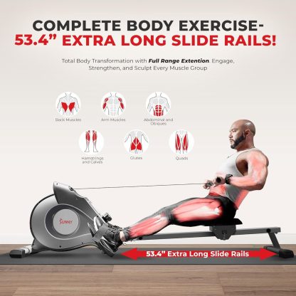 Sunny Health & Fitness Magnetic Rowing Machine with 53.4" Ex... - Image 2