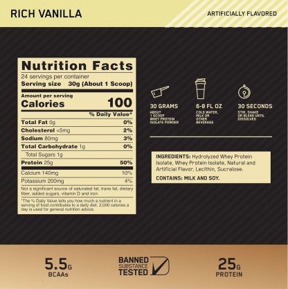Optimum Nutrition Gold Standard 100% Isolate, Rich Vanilla, ... - Image 3