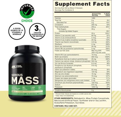 Optimum Nutrition Serious Mass, Weight Gainer Protein Powder... - Image 3
