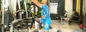 water bottle lunge stretch front lat raise